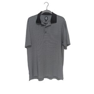 FootJoy FJ Golf Performance Polo Mens Size L Black and White Striped Shirt